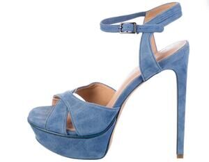 Halston Suede Strappy Platform Stiletto Sandals, Cornflower Blue, Size 8